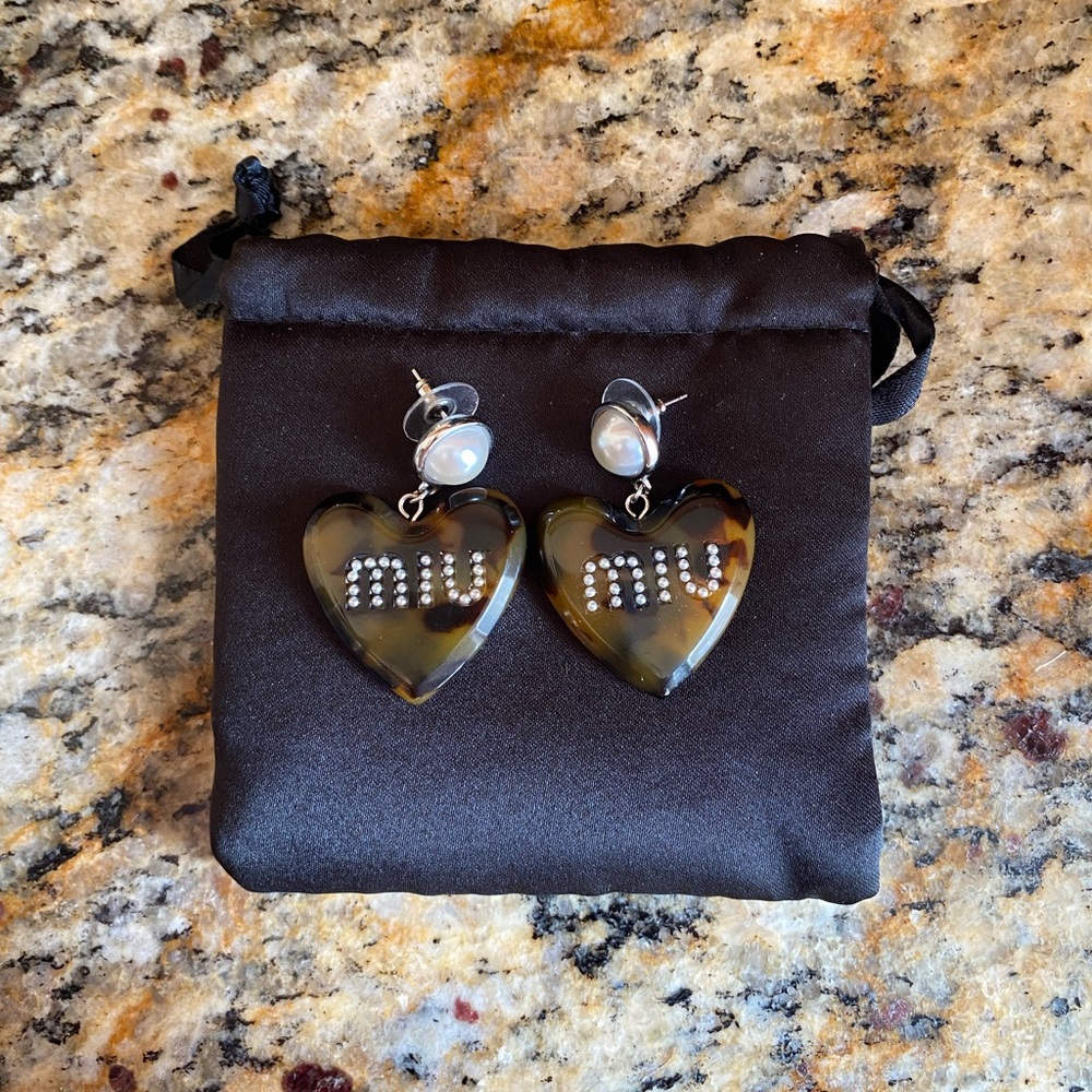 Miu Miu Heart Earrings with Pearl and Crystal Accents